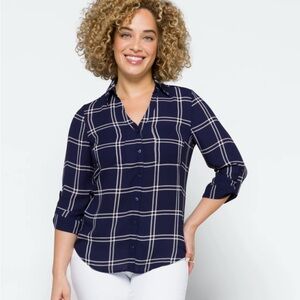 Navy Plaid Women's Top